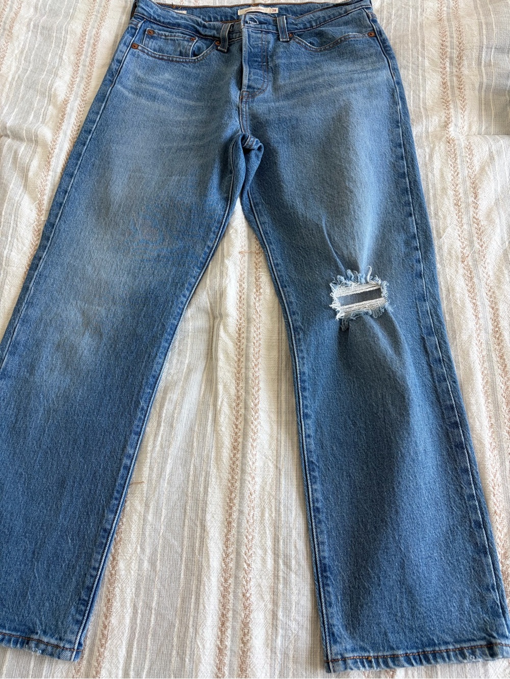 Levi's Blue Straight Leg Jeans with Knee Rip